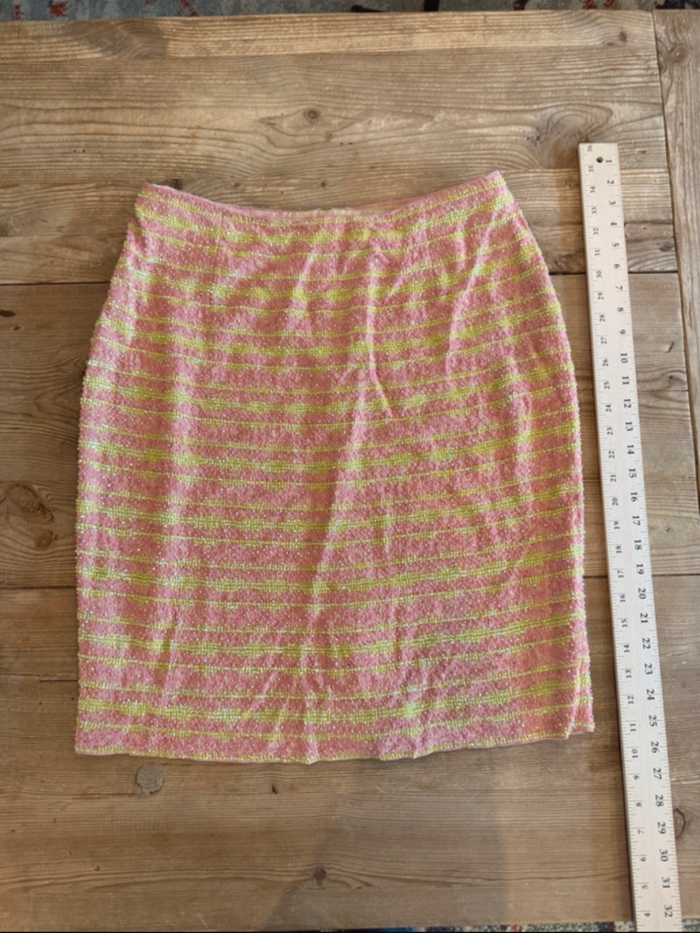 Carmen Marc Valvo Pink & Lime Striped Knit Mini Skirt